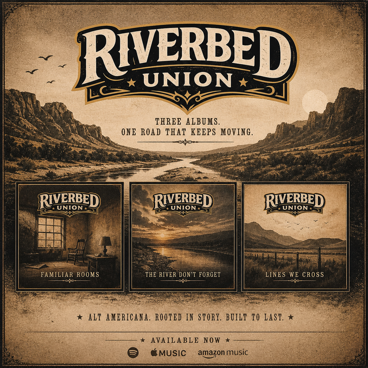 Riverbed Union three album release poster